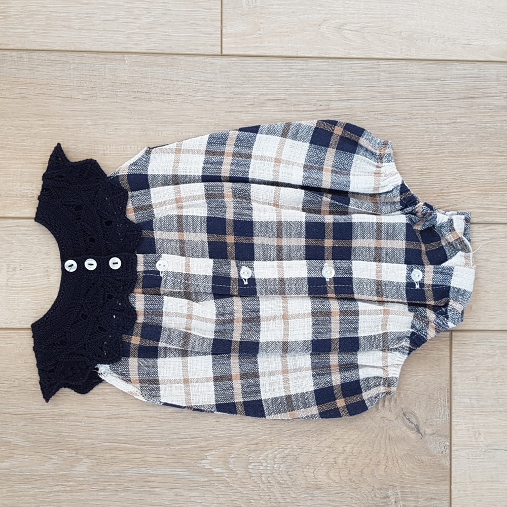 Juliana Baby Girl Plaid Navy & Tan Romper 3-6 months - Picture 4 of 5